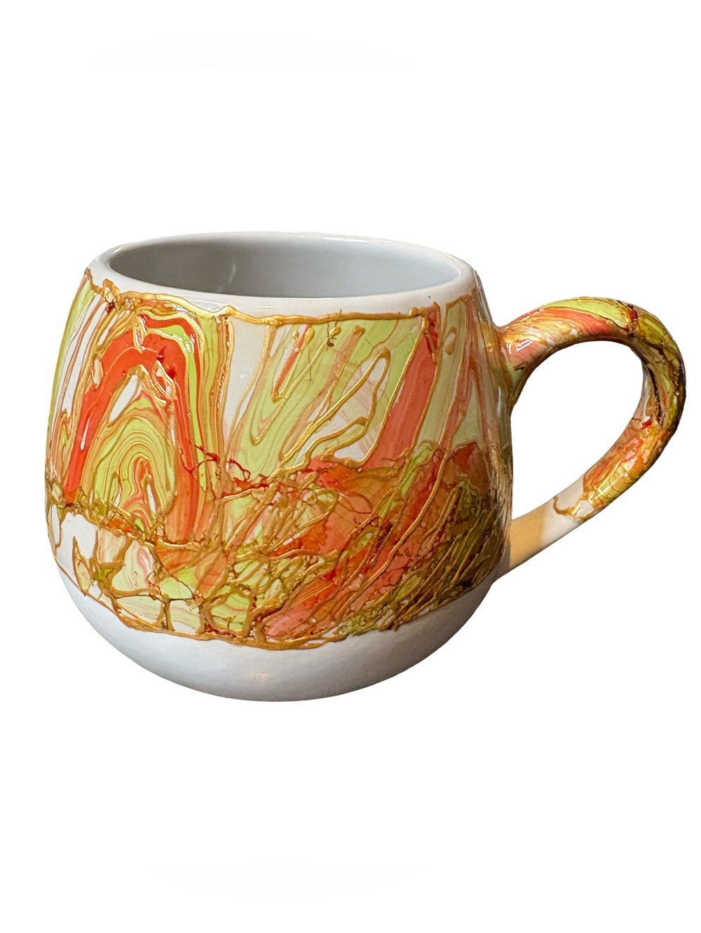 Artisan Hand-Painted "Floraly" Marbleized Mug - Gold Lustre Accents